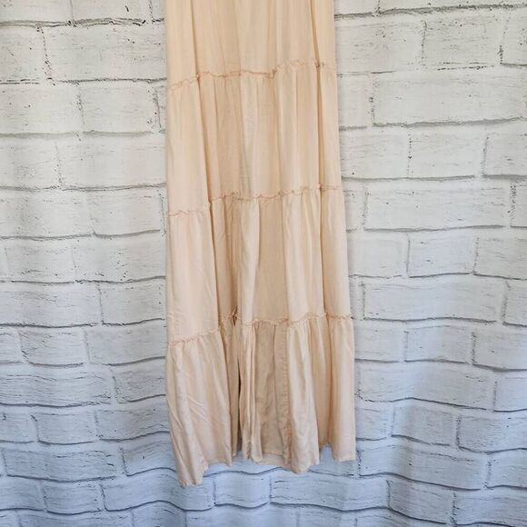Pilyq Pink Swim Cover Up Sleeveless V-Neck Tiered Maxi Dress Size M/L - Picture 11 of 13